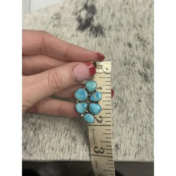 Sterling Silver 2” Blue Ridge Turquoise Multistone Cluster Pendant 6 Stone 925 - Picture 7 of 10